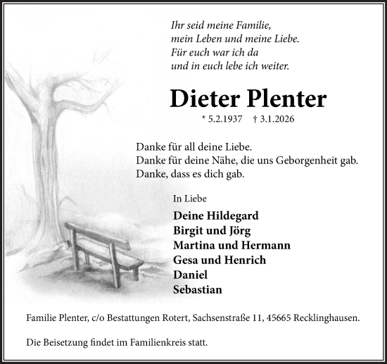 Traueranzeige von Dieter Plenter von Trauer Vest