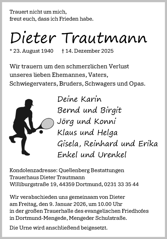 Traueranzeige von Dieter Trautmann von Ruhr Nachrichten