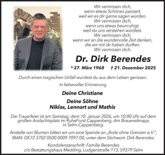 Traueranzeige von Dirk Berendes von Ruhr Nachrichten