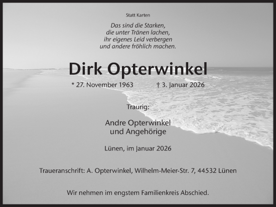 Traueranzeige von Dirk Opterwinkel von Lüner Anzeiger