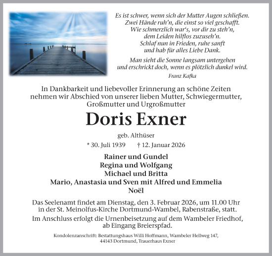 Traueranzeige von Doris Exner von Ruhr Nachrichten