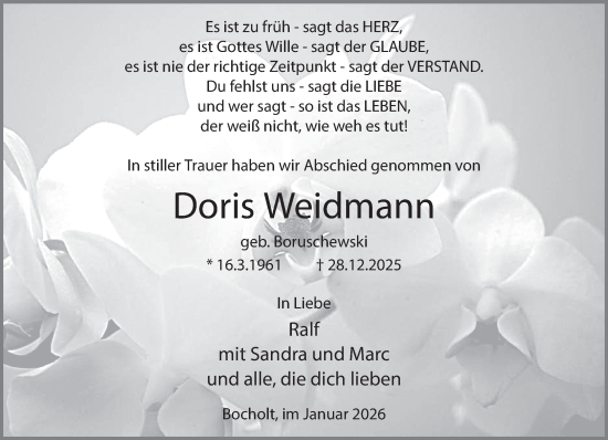 Traueranzeige von Doris Weidmann 