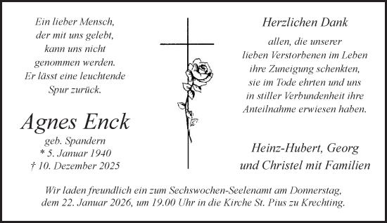 Traueranzeige von Agnes Enck von Bocholter Borkener Volksblatt 