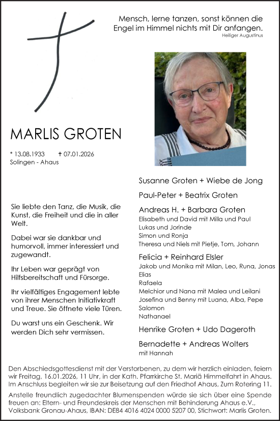 Traueranzeige von Marlis Groten von Münsterland Zeitung