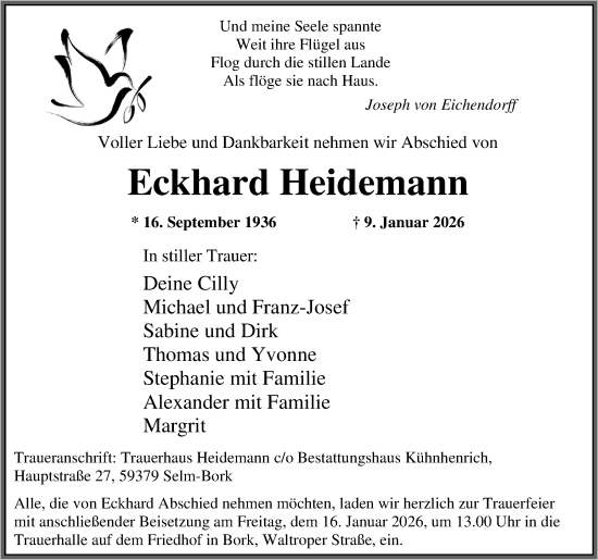 Traueranzeige von Eckhard Heidemann von Ruhr Nachrichten