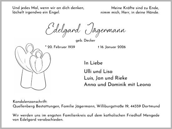 Traueranzeige von Edelgard Jägermann von Ruhr Nachrichten
