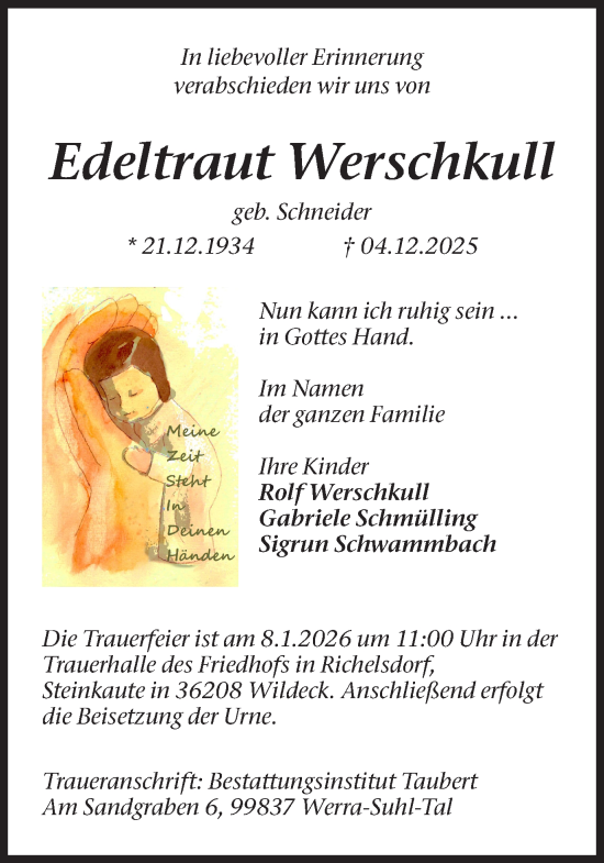 Traueranzeige von Edeltraut Werschkull von Trauer Vest
