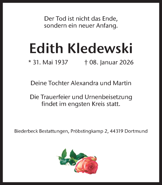 Traueranzeige von Edith Kledewski von Ruhr Nachrichten