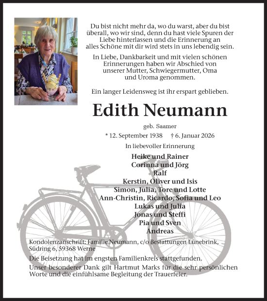 Traueranzeige von Edith Neumann von Ruhr Nachrichten