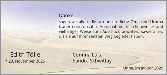 Traueranzeige von Edith Tölle von Hellweger Anzeiger