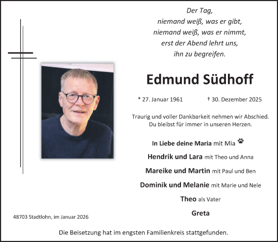 Traueranzeige von Edmund Südhoff von Münsterland Zeitung