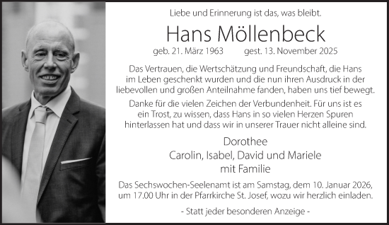 Traueranzeige von Hans Möllenbeck von Bocholter Borkener Volksblatt 