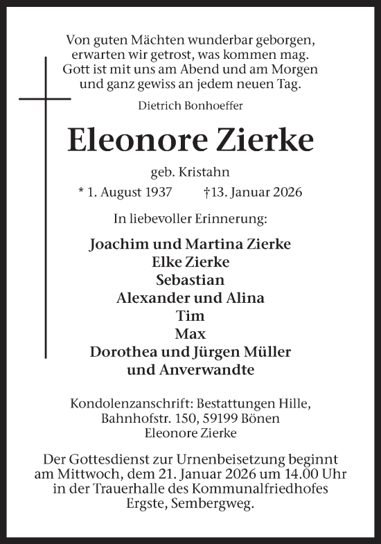 Traueranzeige von Eleonore Zierke von Ruhr Nachrichten