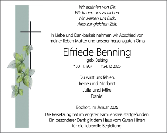 Traueranzeige von Elfriede Benning 