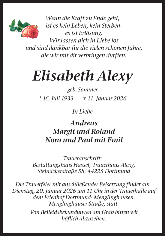 Traueranzeige von Elisabeth Alexy von Ruhr Nachrichten