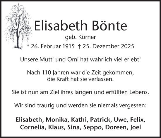 Traueranzeige von Elisabeth Bönte von Trauer Vest