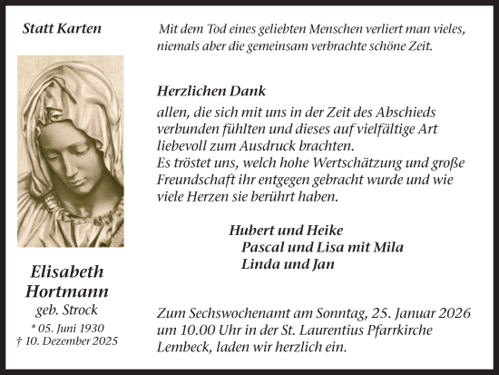 Traueranzeige von Elisabeth Hortmann von Ruhr Nachrichten und Dorstener Zeitung