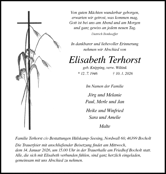 Traueranzeige von Elisabeth Terhorst 