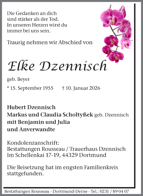 Traueranzeige von Elke Dzennisch von Lüner Anzeiger
