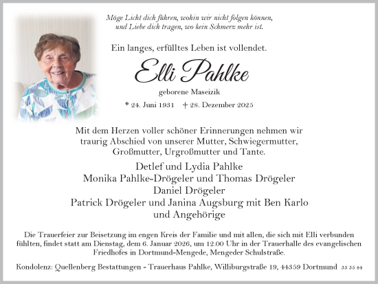 Traueranzeige von Elli Pahlke von Ruhr Nachrichten