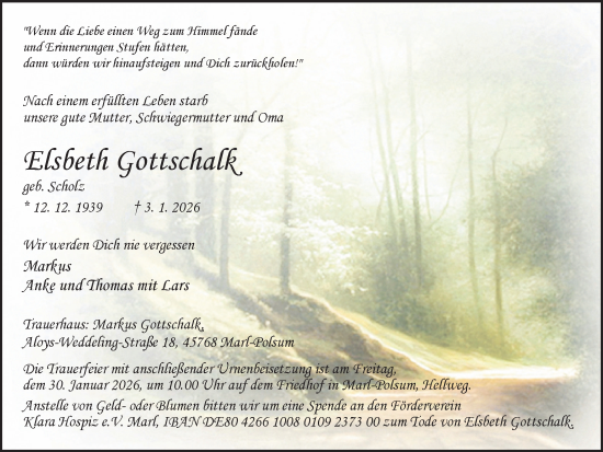Traueranzeige von Elsbeth Gottschalk von Trauer Vest