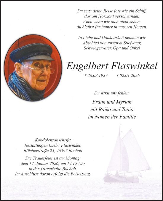 Traueranzeige von Engelbert Flaswinkel 