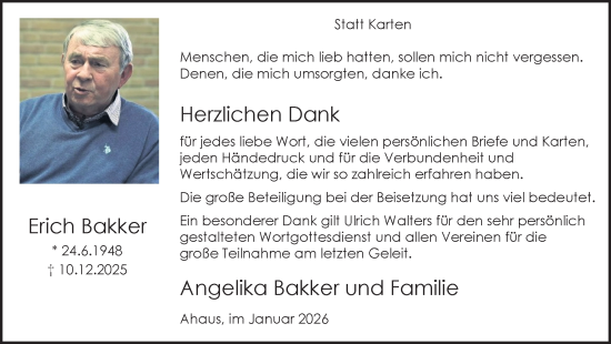 Traueranzeige von Erich Bakker von Münsterland Zeitung