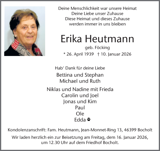 Traueranzeige von Erika Heutmann 