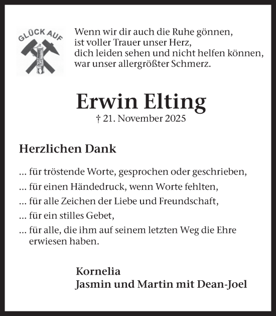 Traueranzeige von Erwin Elting von Lüner Anzeiger