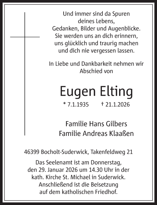 Traueranzeige von Eugen Elting 