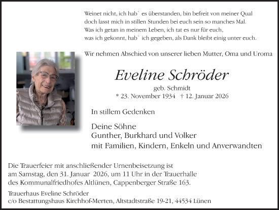 Traueranzeige von Eveline Schröder von Ruhr Nachrichten