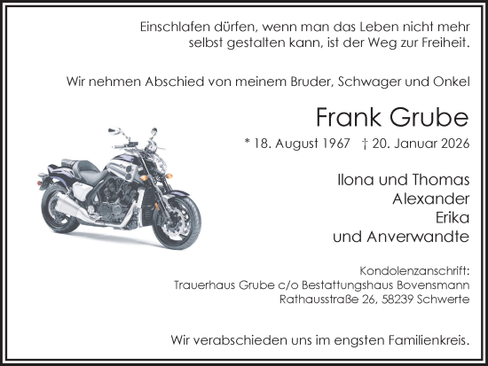 Traueranzeige von Frank Grube von Ruhr Nachrichten