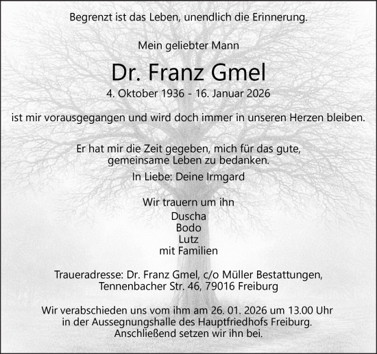 Traueranzeige von Franz Gmel von Ruhr Nachrichten
