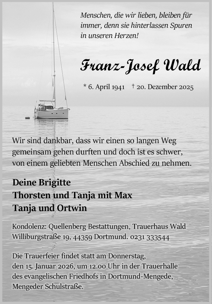  Traueranzeige für Franz-Josef Wald vom 06.01.2026 aus Ruhr Nachrichten