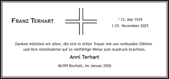 Traueranzeige von Franz Terhart 