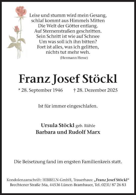 Traueranzeige von Franz Josef Stöckl von Lüner Anzeiger