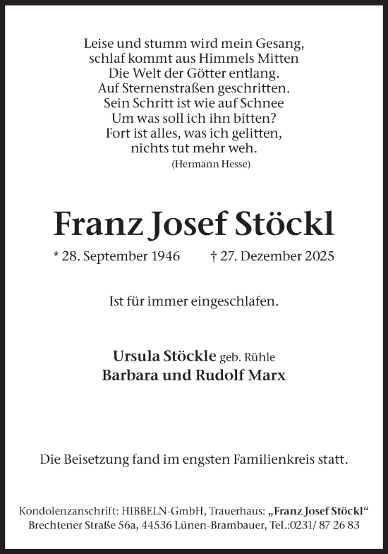 Traueranzeige von Franz Josef Stöckl von Lüner Anzeiger