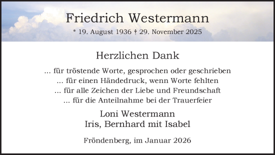Traueranzeige von Friedrich Westermann von Hellweger Anzeiger