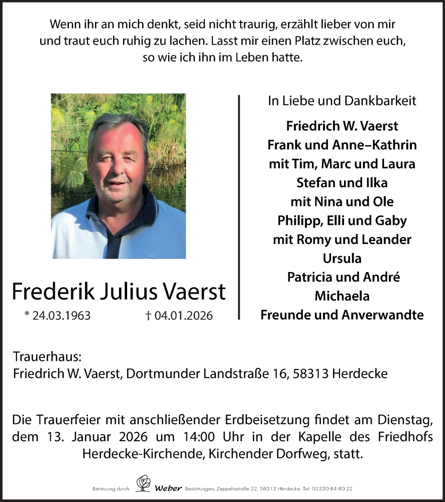  Traueranzeige für Friedrich Julius Vaerst vom 10.01.2026 aus Ruhr Nachrichten