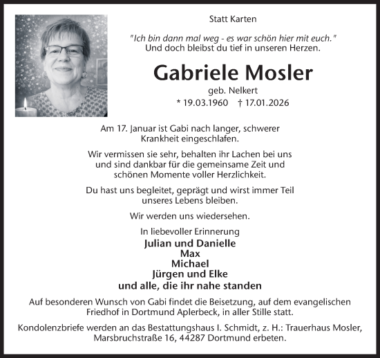 Traueranzeige von Gabriele Mosler von Ruhr Nachrichten