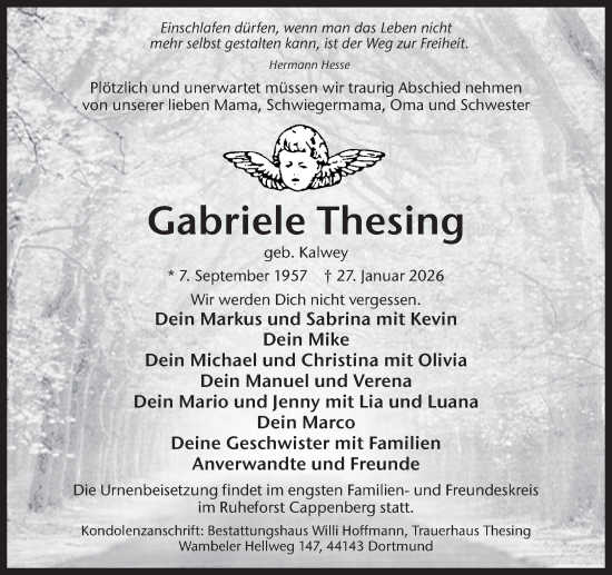 Traueranzeige von Gabriele Thesing von Ruhr Nachrichten