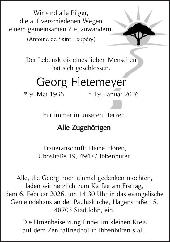 Traueranzeige von Georg Fletemeyer von Münsterland Zeitung