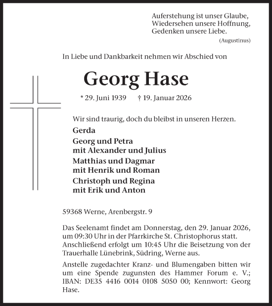 Traueranzeige von Georg Hase von Ruhr Nachrichten