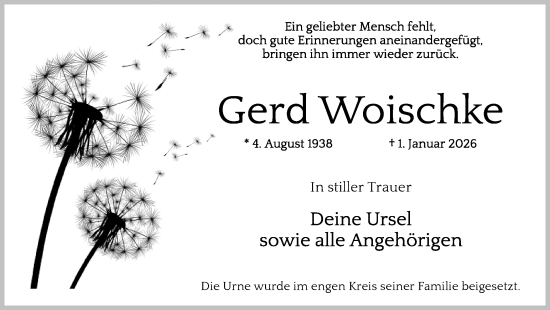 Traueranzeige von Gerd Woischke von Ruhr Nachrichten
