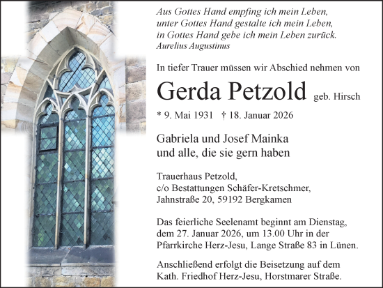 Traueranzeige von Gerda Petzold von Hellweger Anzeiger