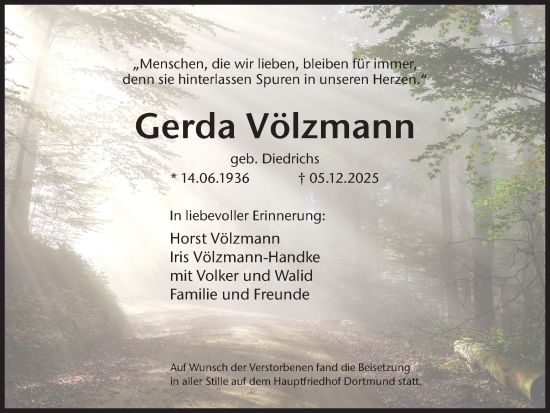 Traueranzeige von Gerda Völzmann von Ruhr Nachrichten