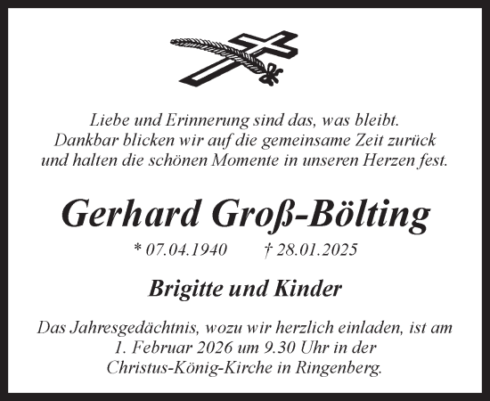 Traueranzeige von Gerhard Groß-Bölting 