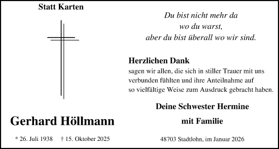 Traueranzeige von Gerhard Höllmann von Münsterland Zeitung