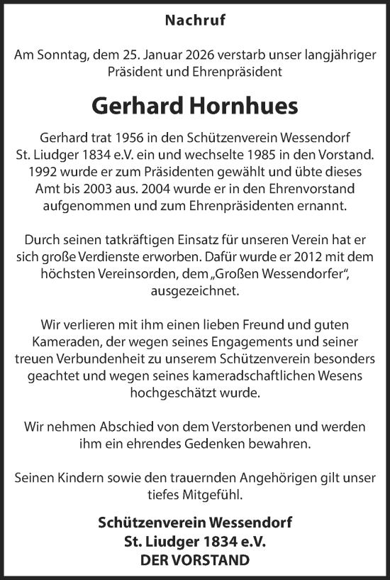 Traueranzeige von Gerhard Hornhues von Münsterland Zeitung