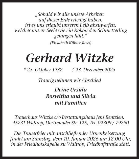 Traueranzeige von Gerhard Witzke von Trauer Vest